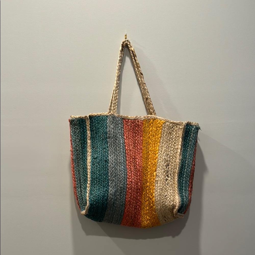 O'Neill Red and Green Tote Bag with Striped Design